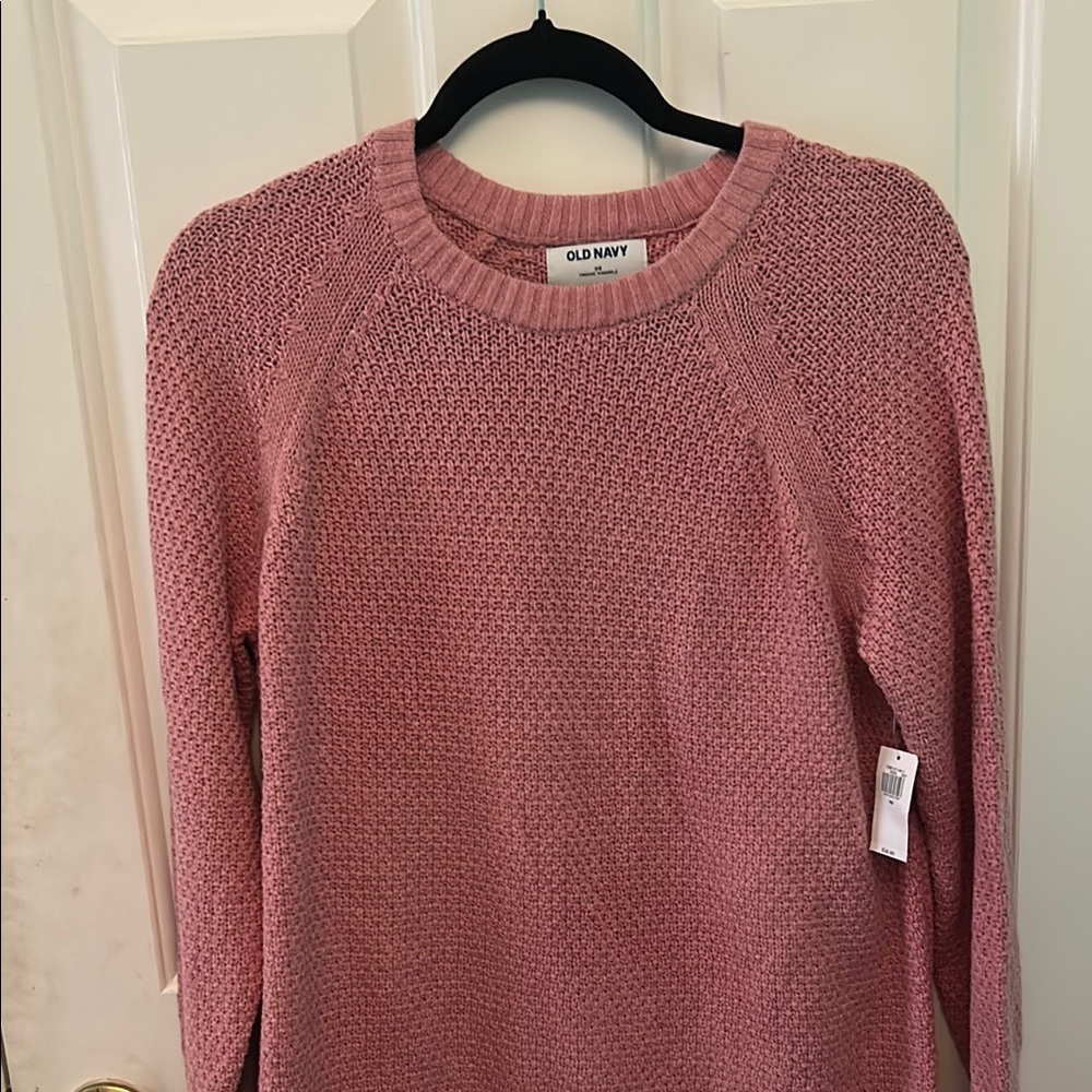 Pink Crew Neck Sweater with Textured Knit